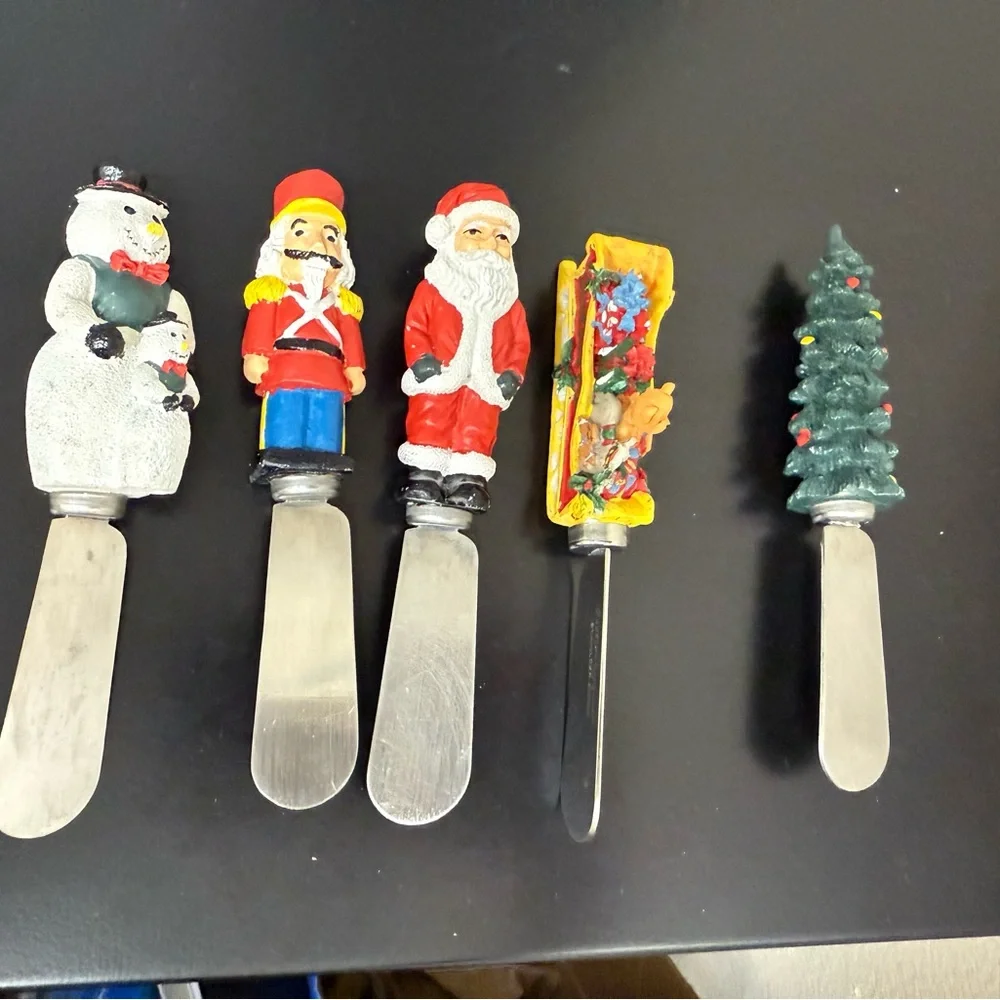 Vintage Set of 5 Festive Holiday Spreader‎ stainless steel